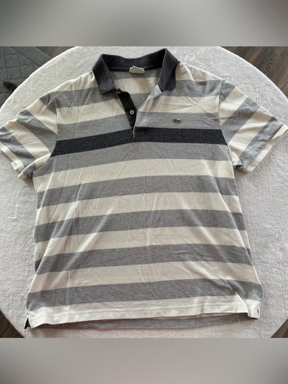 Lacoste Men’s Short Sleeve Striped Polo in Gray